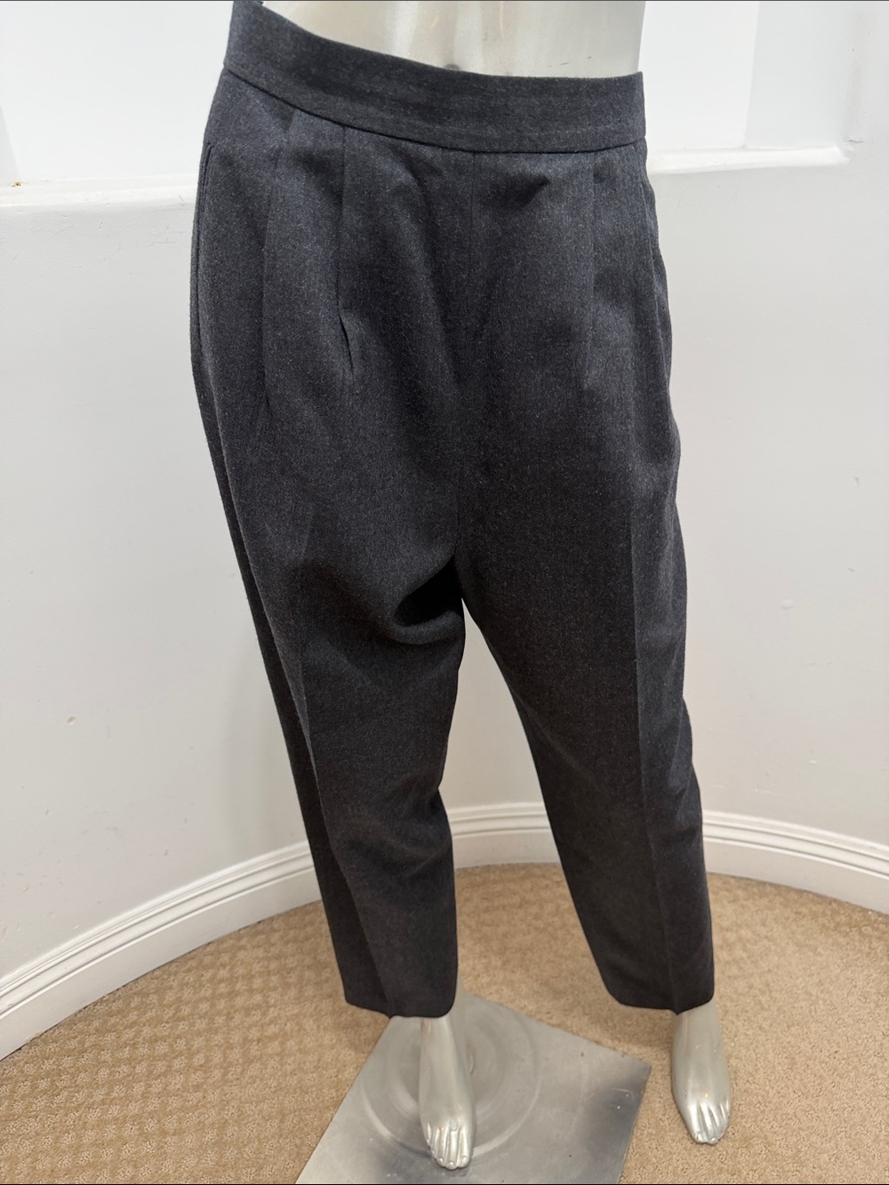 PORTS Trademark Designs Charcoal Gray Wool Pleated Trousers Tailored  Pants 12